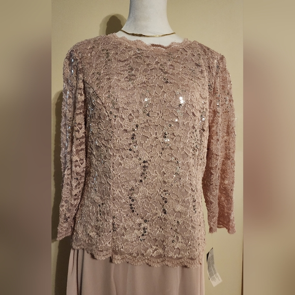 NEW Alex Evenings Pink Formal Sequined Dress/Gown Size 12 with 3/4 Sleeves - Picture 2 of 14